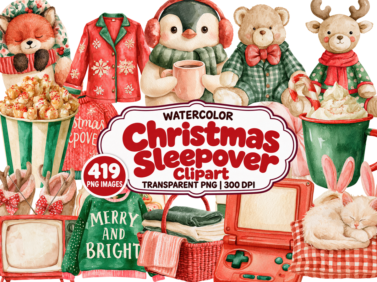 Christmas Sleepover Watercolor Clipart — approved cover