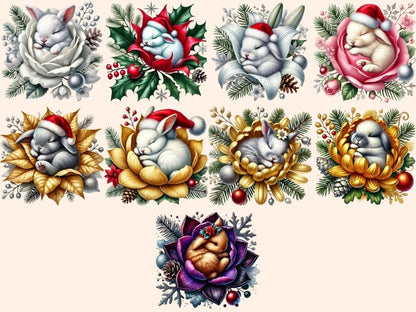 Christmas Sleepy Bunnies Clipart Bunny Christmas PNG - Wonders Artist