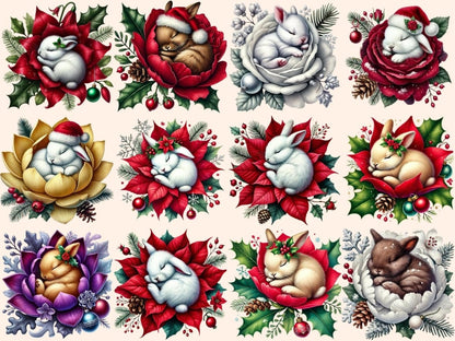 Christmas Sleepy Bunnies Clipart Bunny Christmas PNG - Wonders Artist
