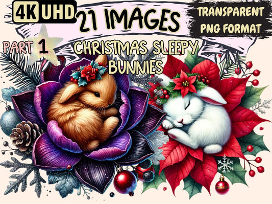 Christmas Sleepy Bunnies Clipart - High - Quality Instant Digital Download for Creative Projects