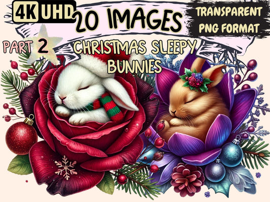 Christmas Sleepy Bunnies (P2) Clipart - High - Quality Instant Digital Download for Creative Projects