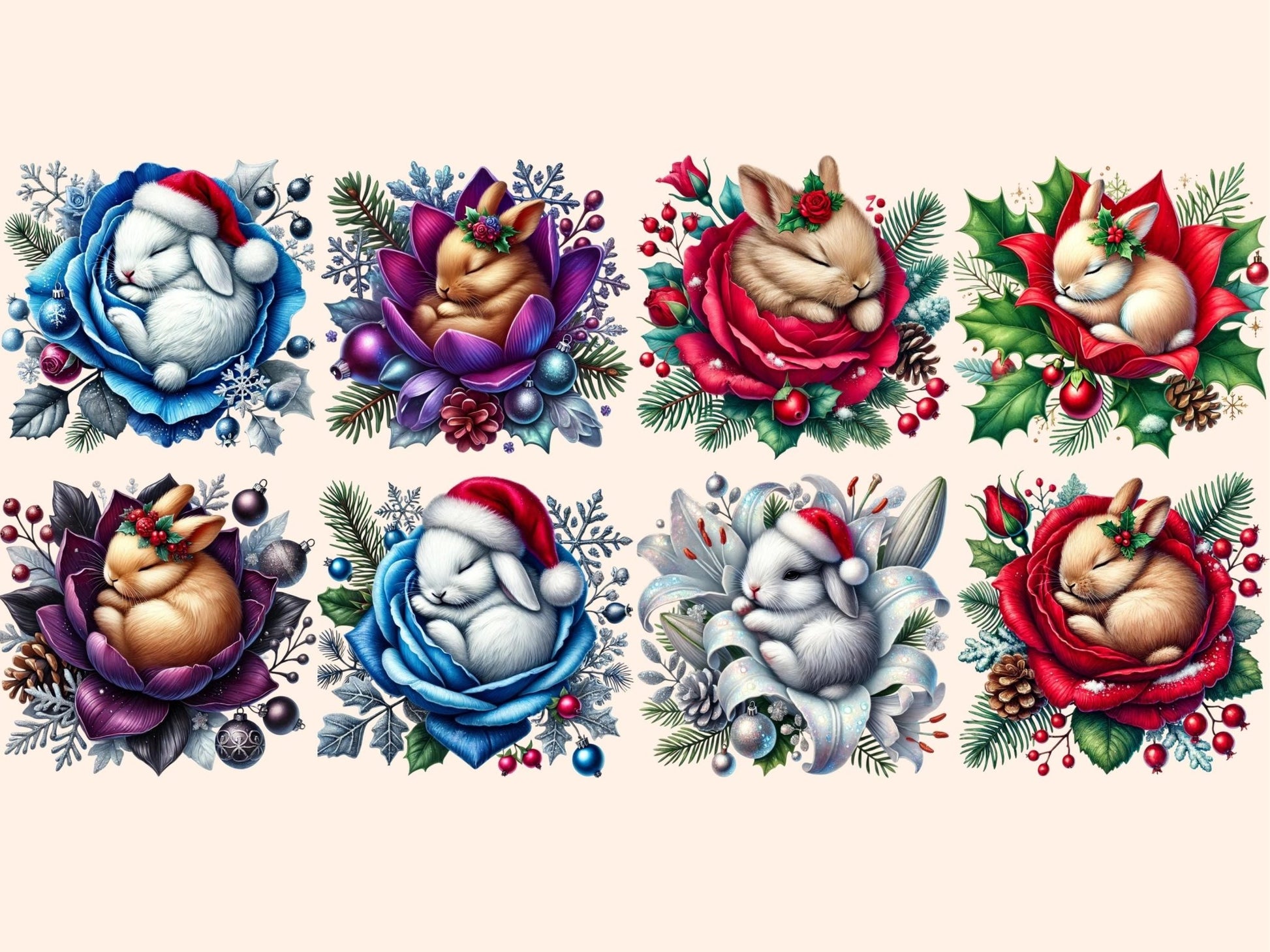 Christmas Sleepy Bunnies (P2) Clipart - High - Quality Instant Digital Download for Creative Projects