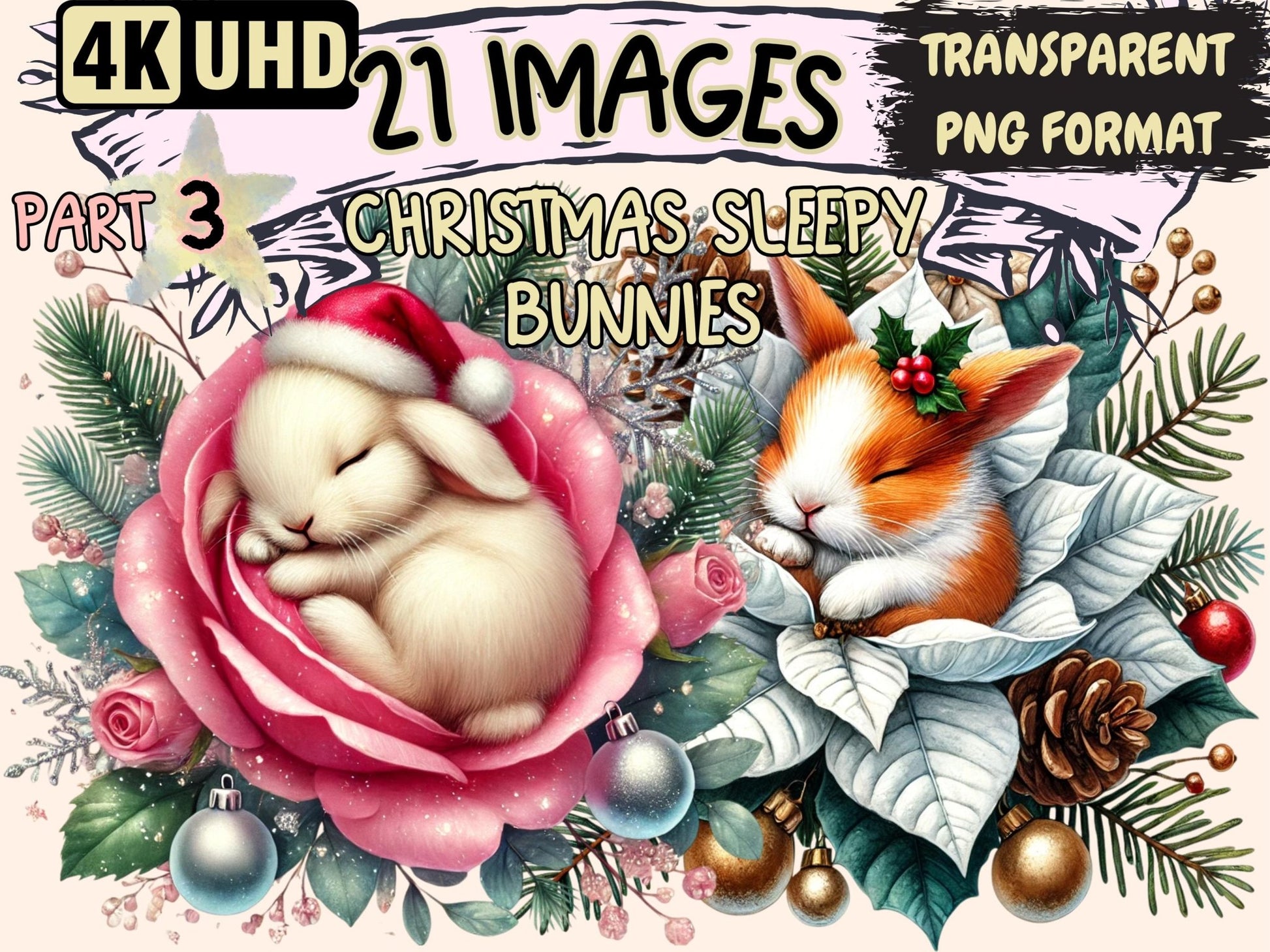 Christmas Sleepy Bunnies (P3) Clipart - High - Quality Instant Digital Download for Creative Projects