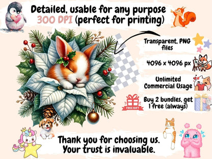 Christmas Sleepy Bunnies (P3) Clipart Bunny Christmas PNG - Wonders Artist