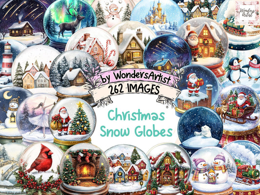 Christmas Snow Globes Watercolor Clipart - High - Quality Instant Digital Download for Creative Projects