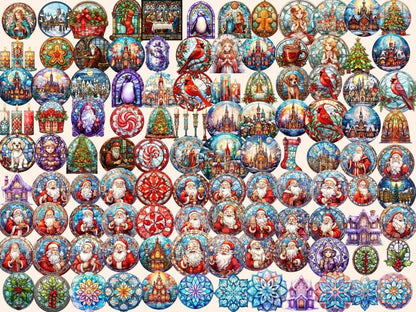 Christmas Stained Glass Watercolor Clipart christmas prints - Wonders Artist
