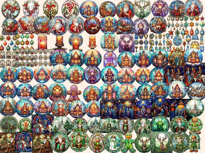 Christmas Stained Glass Watercolor Clipart christmas prints - Wonders Artist