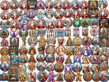 Christmas Stained Glass Watercolor Clipart christmas prints - Wonders Artist