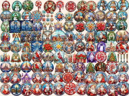 Christmas Stained Glass Watercolor Clipart christmas prints - Wonders Artist