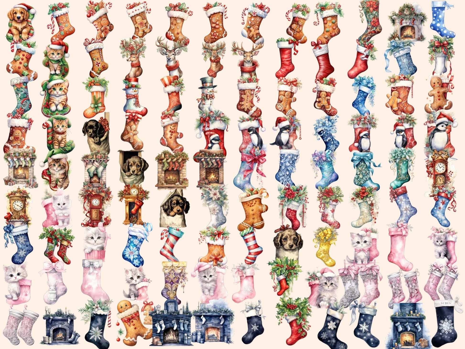 Christmas Stockings Watercolor Clipart - High - Quality Instant Digital Download for Creative Projects