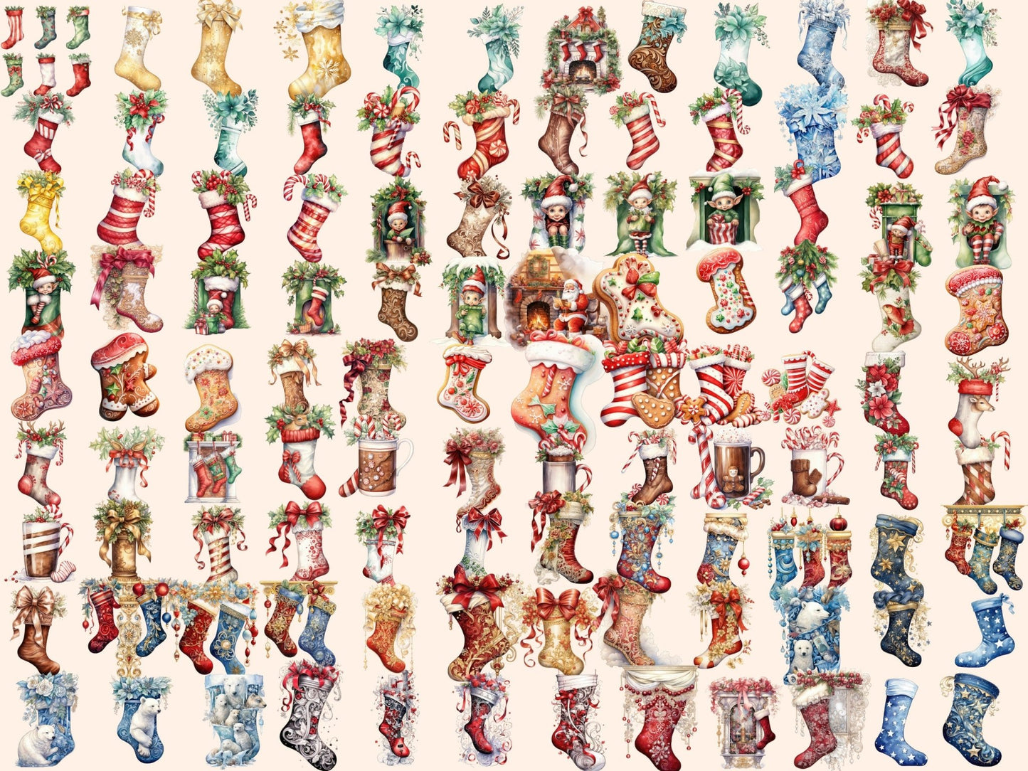 Christmas Stockings Watercolor Clipart - High - Quality Instant Digital Download for Creative Projects