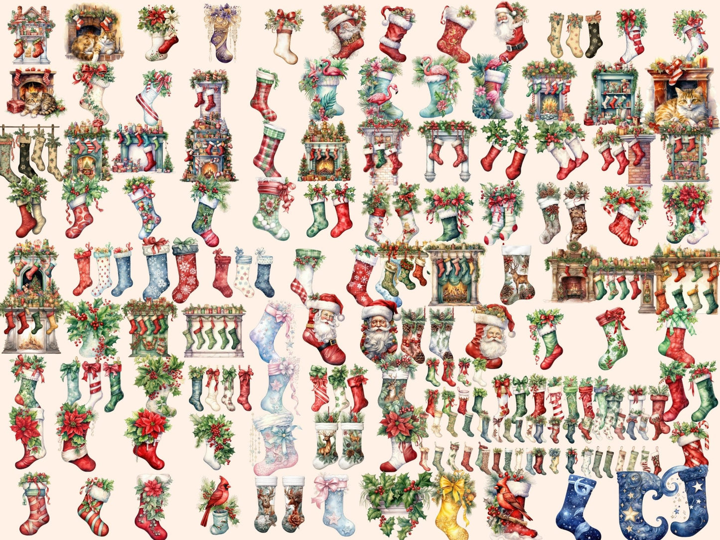 Christmas Stockings Watercolor Clipart - High - Quality Instant Digital Download for Creative Projects