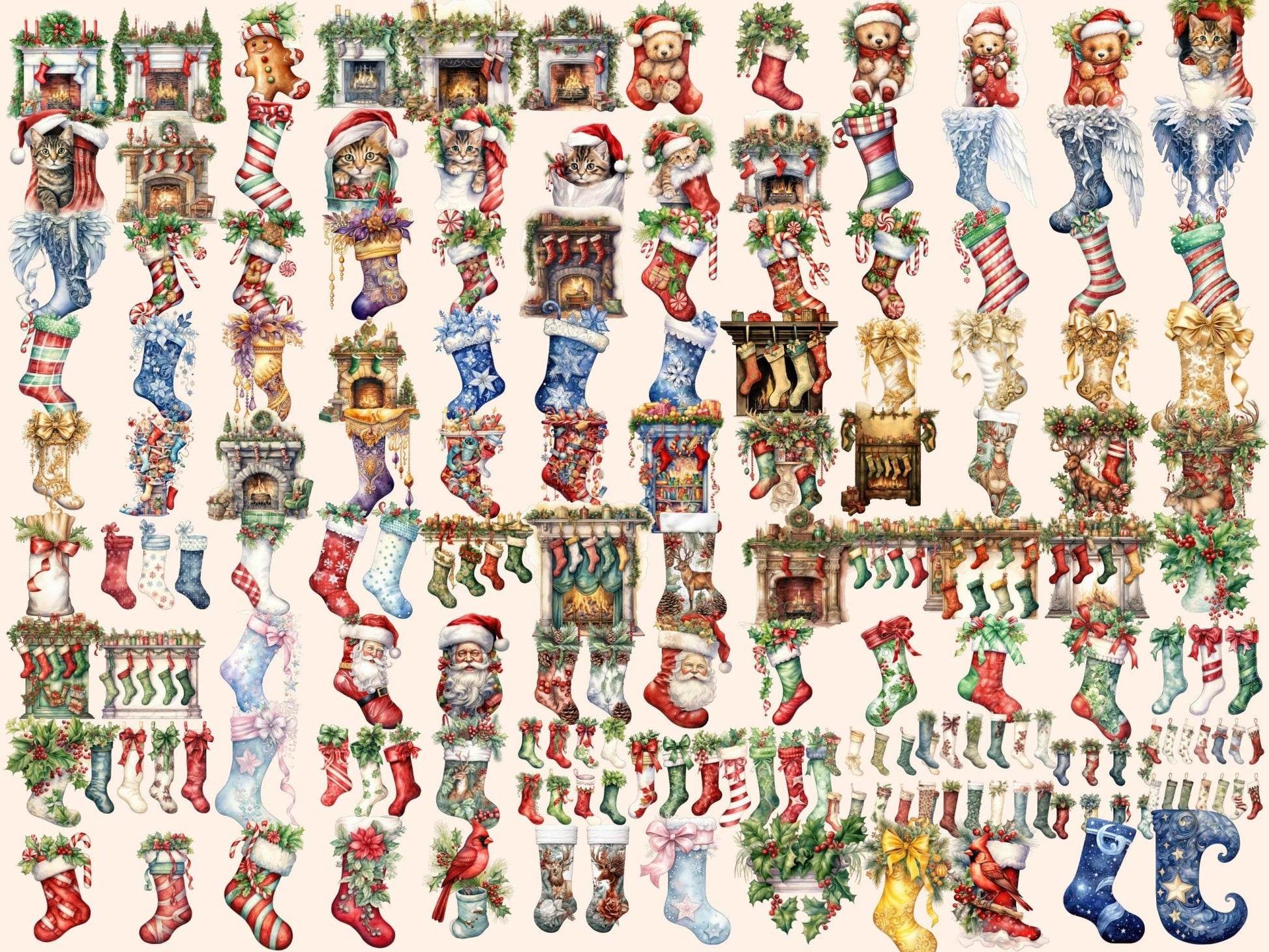 Christmas Stockings Watercolor Clipart - High - Quality Instant Digital Download for Creative Projects