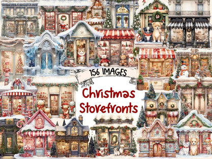 Christmas Storefronts Watercolor Clipart - High - Quality Instant Digital Download for Creative Projects