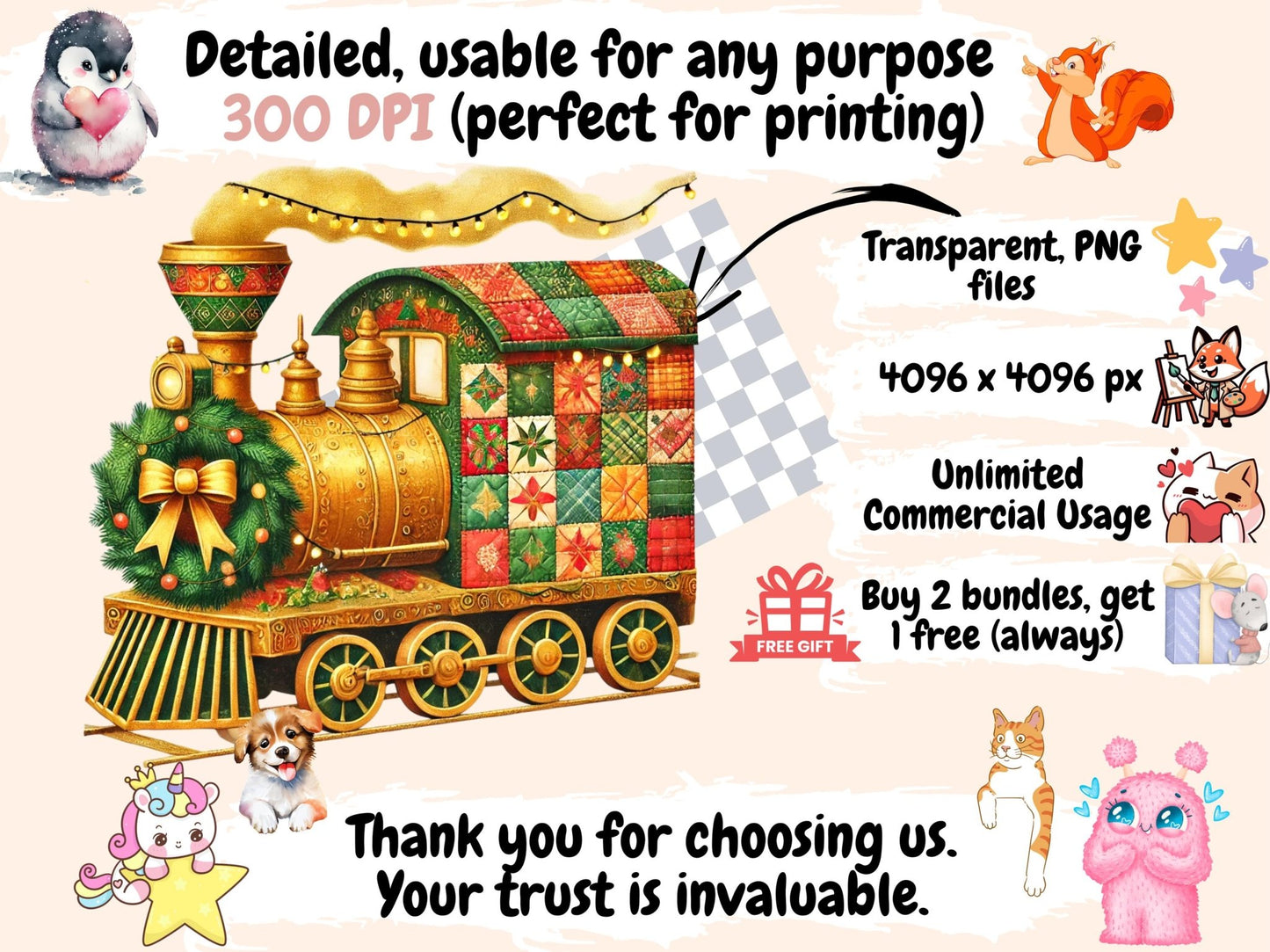 Christmas Trains Clipart - High - Quality Instant Digital Download for Creative Projects