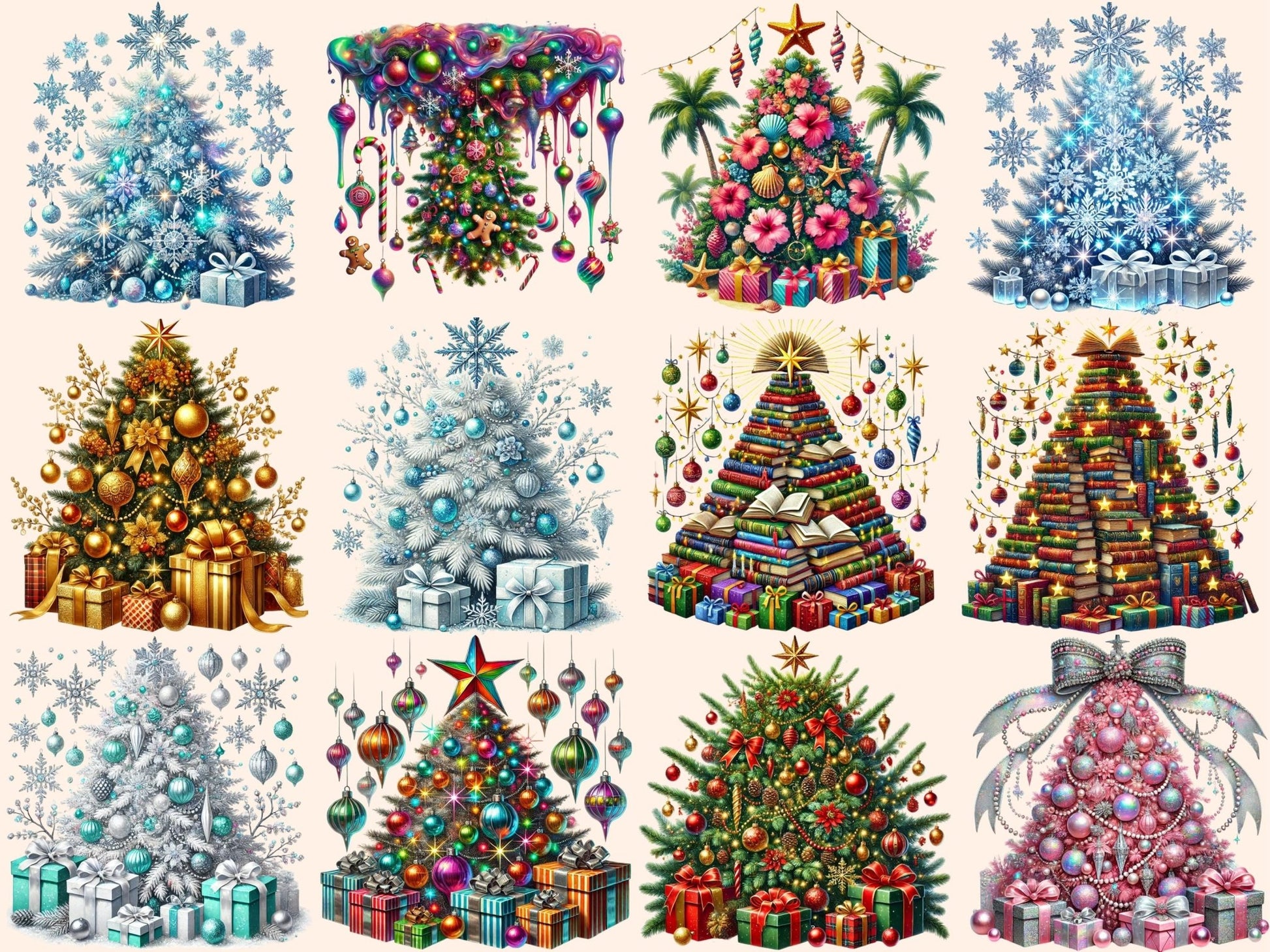 Christmas Trees (P4) Clipart - High - Quality Instant Digital Download for Creative Projects