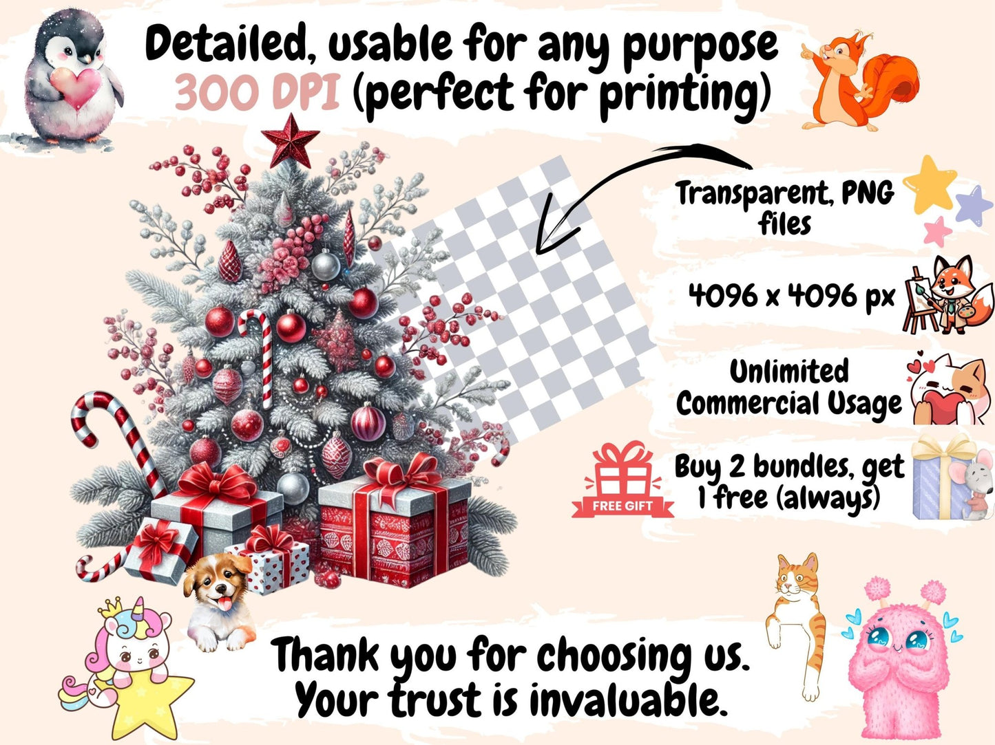 Christmas Trees (P4) Clipart - High - Quality Instant Digital Download for Creative Projects