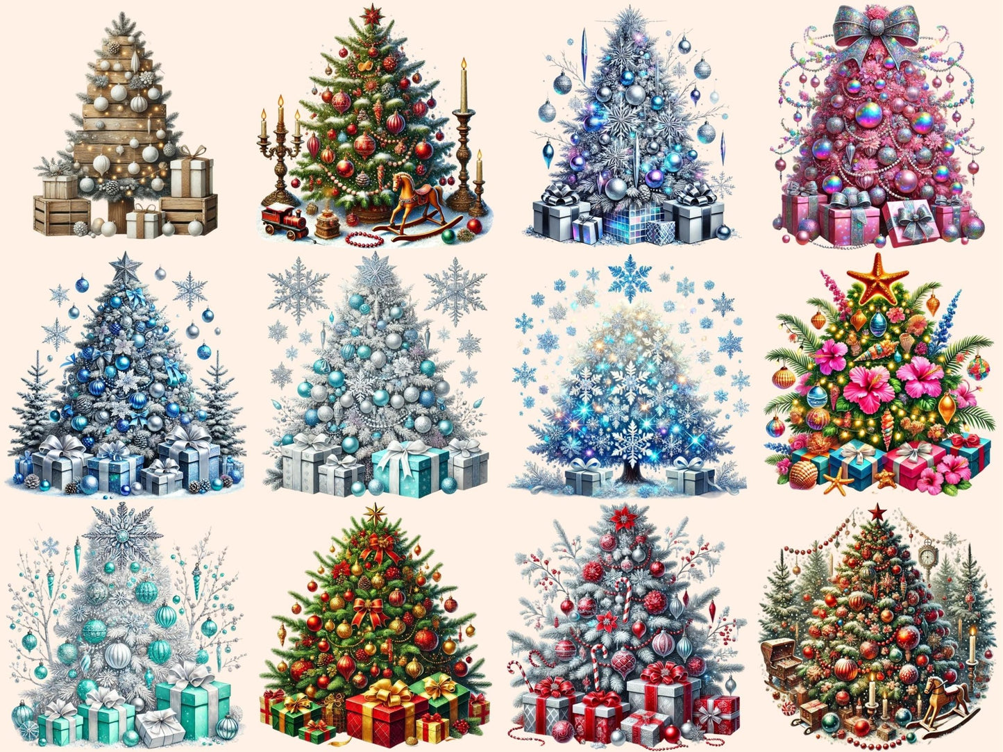 Christmas Trees (P5) Clipart - High - Quality Instant Digital Download for Creative Projects