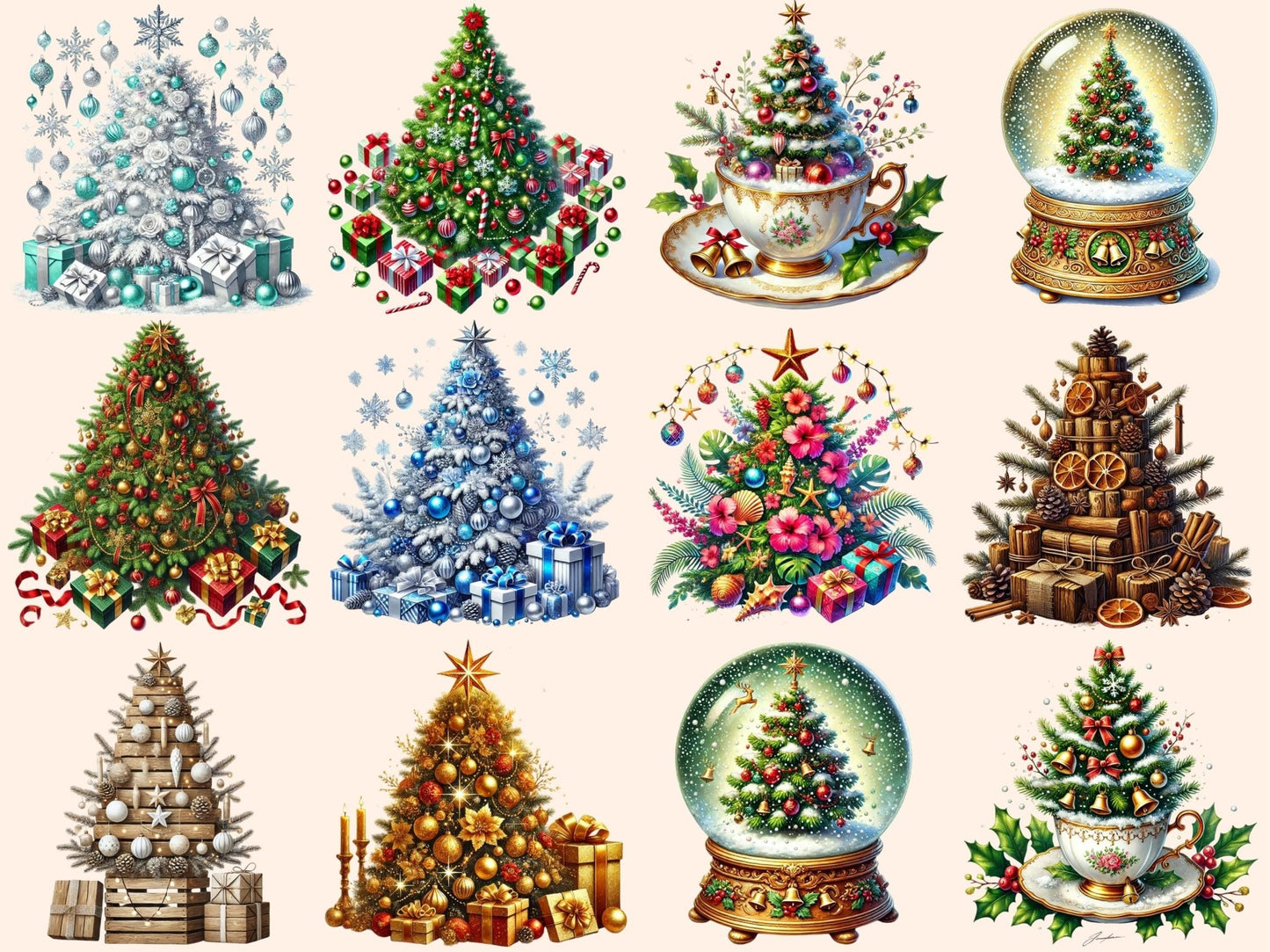 Christmas Trees (P5) Clipart - High - Quality Instant Digital Download for Creative Projects