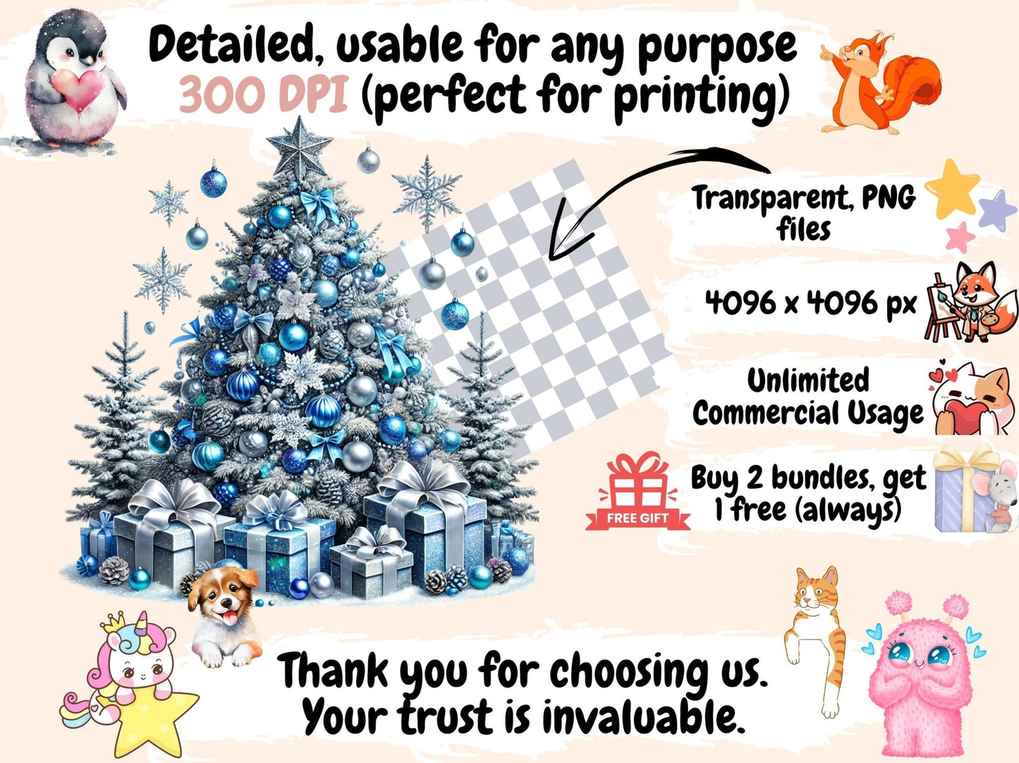 Christmas Trees (P5) Clipart - High - Quality Instant Digital Download for Creative Projects