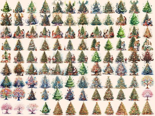 Christmas Trees Watercolor Clipart