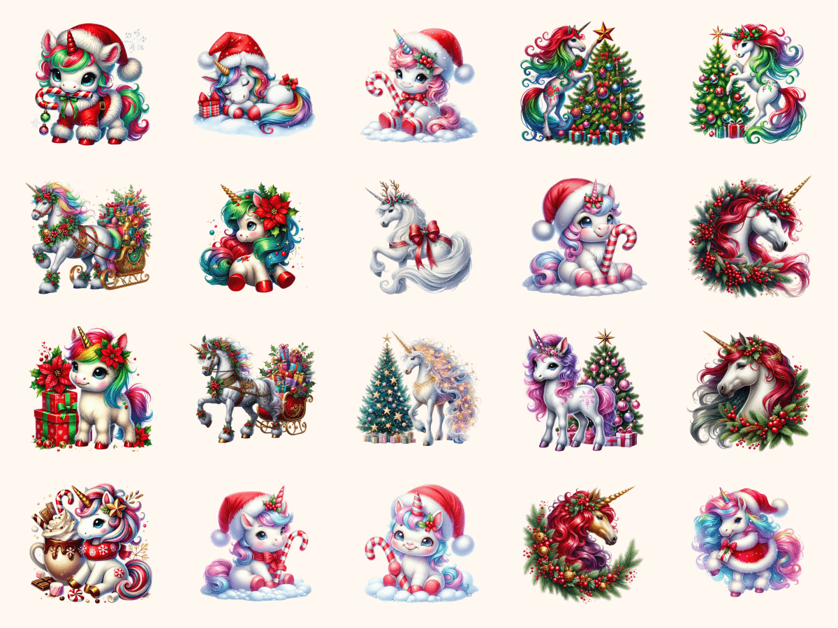 Christmas Unicorns Clipart All Bundles Clipart Line Art - WondersArtist