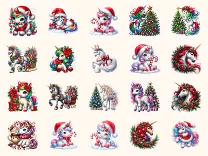 Christmas Unicorns Clipart All Bundles Clipart Line Art - WondersArtist