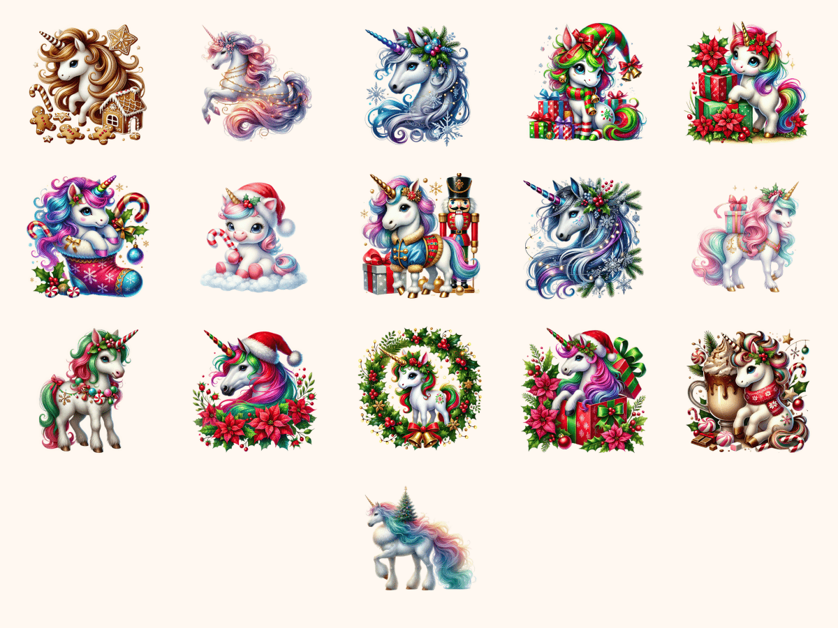 Christmas Unicorns Clipart All Bundles Clipart Line Art - WondersArtist