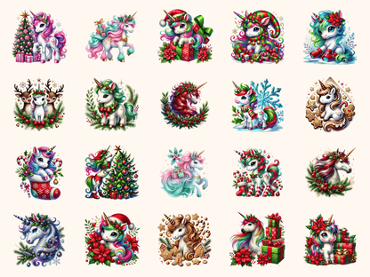 Christmas Unicorns Clipart All Bundles Clipart Line Art - WondersArtist