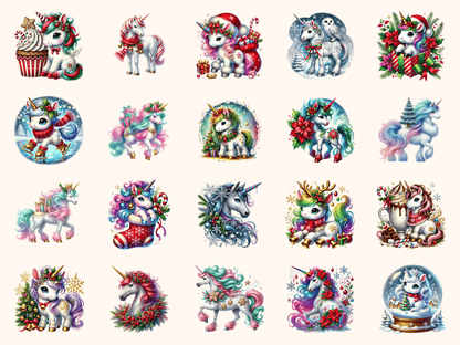 Christmas Unicorns Clipart All Bundles Clipart Line Art - WondersArtist