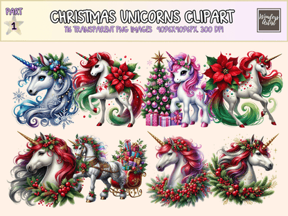 Christmas Unicorns Clipart All Bundles Clipart Line Art - WondersArtist