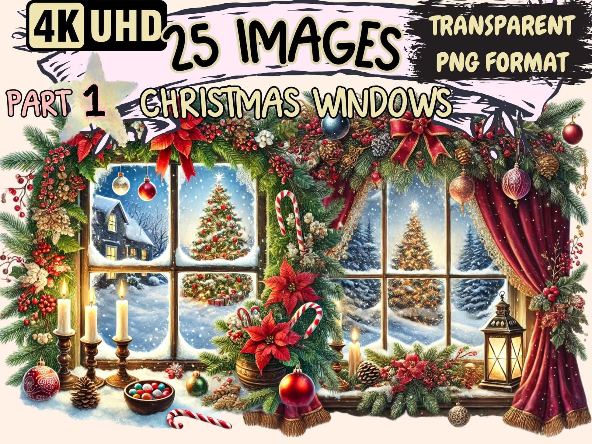 Christmas Windows Clipart - High - Quality Instant Digital Download for Creative Projects