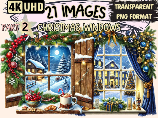 Christmas Windows (P2) Clipart - High - Quality Instant Digital Download for Creative Projects