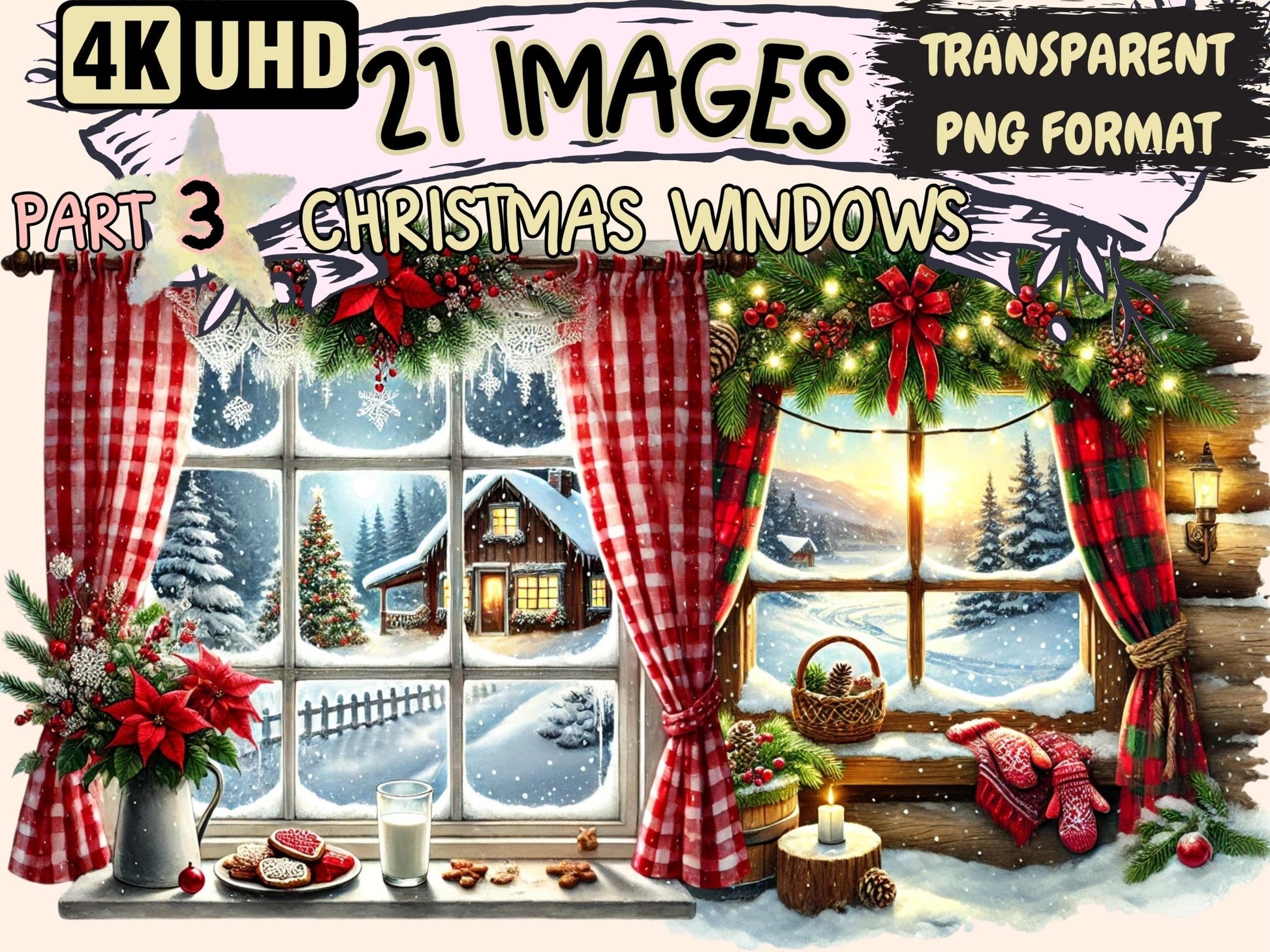 Christmas Windows (P3) Clipart - High - Quality Instant Digital Download for Creative Projects