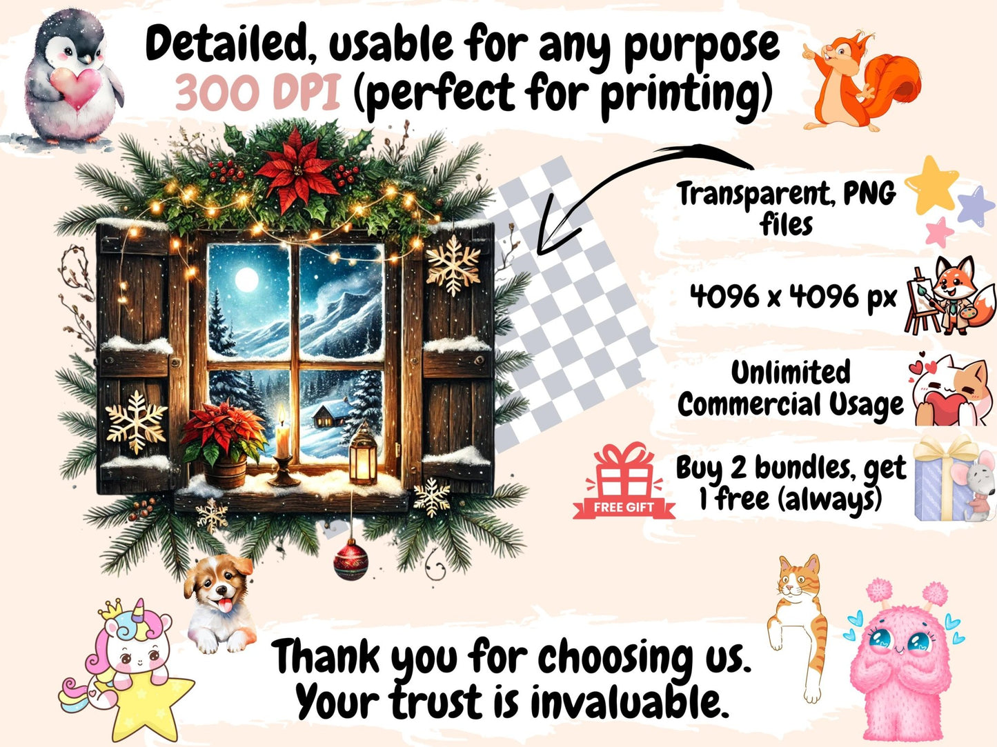 Christmas Windows (P3) Clipart - High - Quality Instant Digital Download for Creative Projects