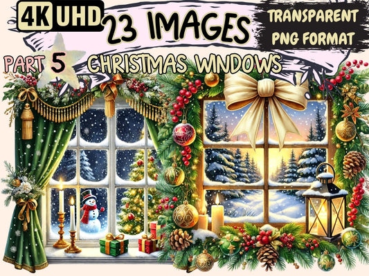 Christmas Windows (P5) Clipart - High - Quality Instant Digital Download for Creative Projects