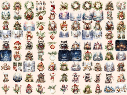 Christmas Woodland Watercolor Clipart christmas animal png - Wonders Artist