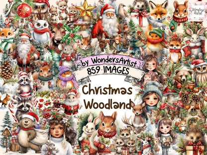 Christmas Woodland Watercolor Clipart christmas animal png - Wonders Artist