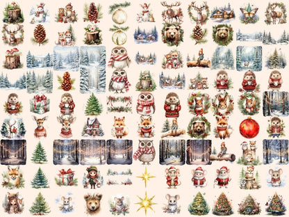 Christmas Woodland Watercolor Clipart christmas animal png - Wonders Artist