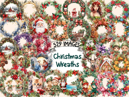 Christmas Wreaths Watercolor Clipart - High - Quality Instant Digital Download for Creative Projects