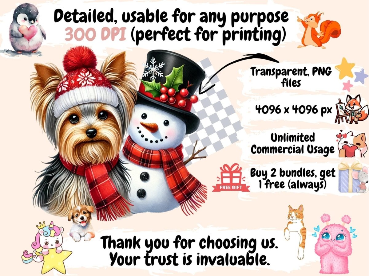 Christmas Yorkshire Terriers Clipart Christmas Dog Art - Wonders Artist