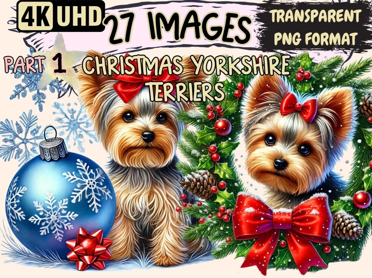 Christmas Yorkshire Terriers Clipart Christmas Dog Art - Wonders Artist