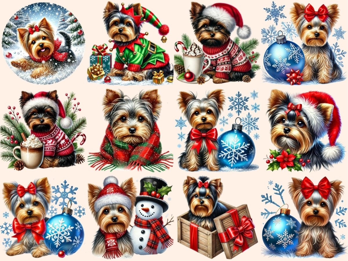 Christmas Yorkshire Terriers Clipart Christmas Dog Art - Wonders Artist