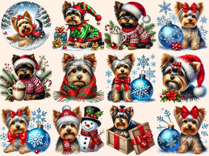 Christmas Yorkshire Terriers Clipart Christmas Dog Art - Wonders Artist