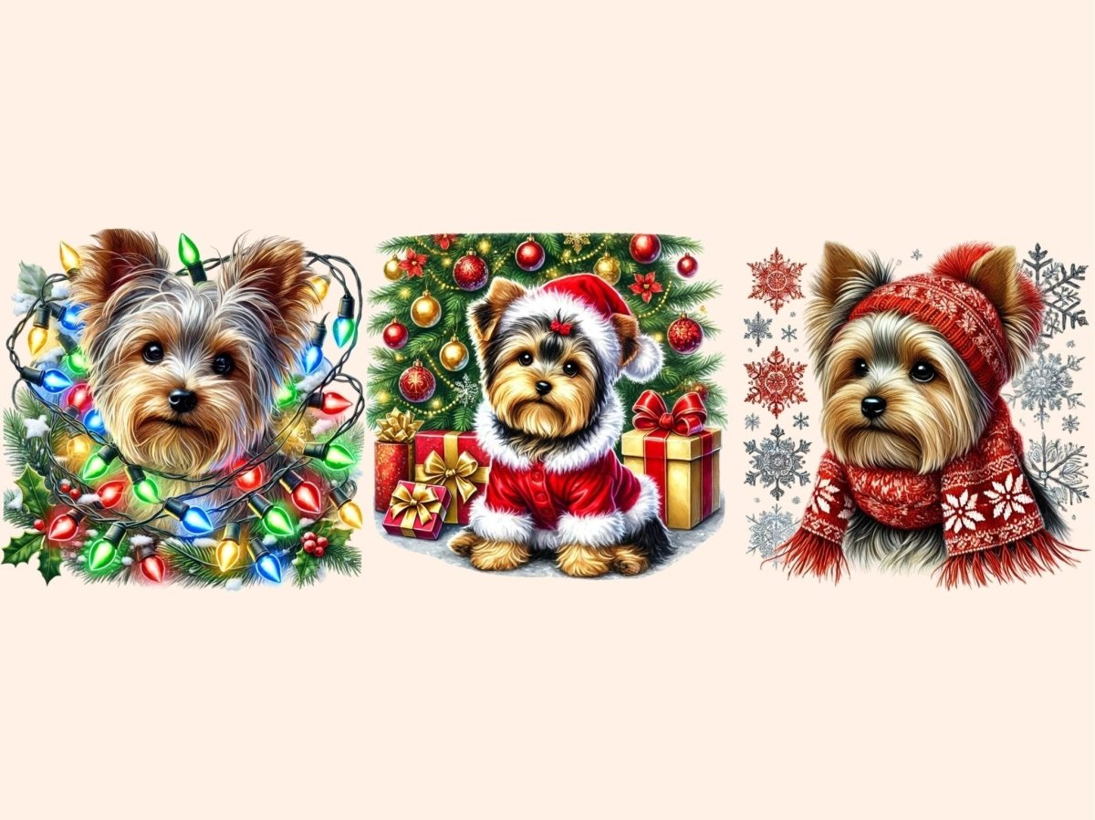 Christmas Yorkshire Terriers Clipart Christmas Dog Art - Wonders Artist
