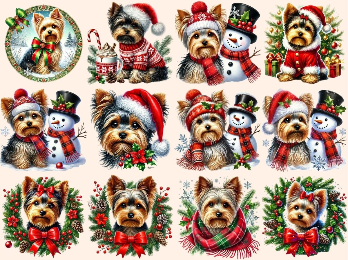 Christmas Yorkshire Terriers Clipart Christmas Dog Art - Wonders Artist