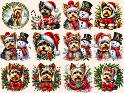 Christmas Yorkshire Terriers Clipart Christmas Dog Art - Wonders Artist