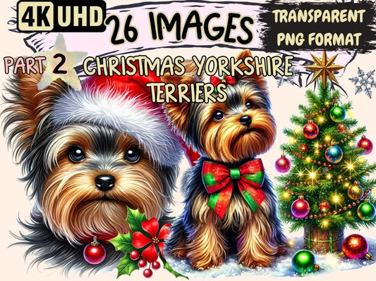 Christmas Yorkshire Terriers (P2) Clipart Christmas Dog Art - Wonders Artist