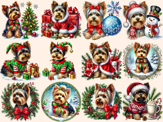 Vánoční yorkshirští teriéři (P2) Clipart