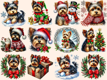 Christmas Yorkshire Terriers (P2) Clipart Christmas Dog Art - Wonders Artist